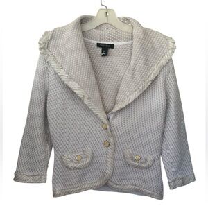 White House Black Market Knit Sweater Fringe Trim Jacket Size M